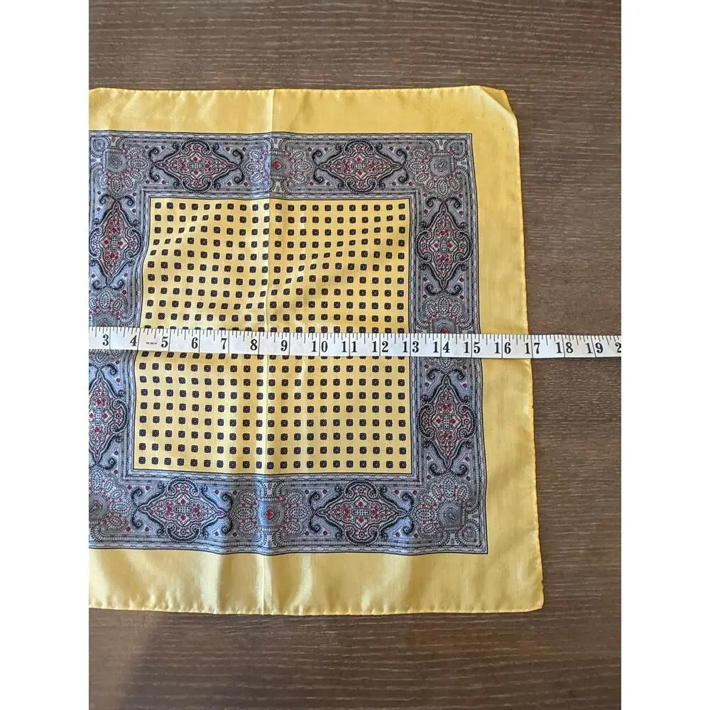 Vintage Yellow Paisley Square Silk scarf 17’x17’ Neck Tie Bag Tie